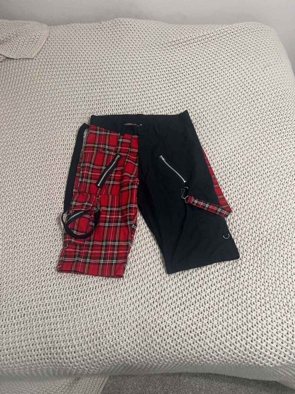 Banned Alternative Punk Split Leg Tartan Bondage Shorts Size M